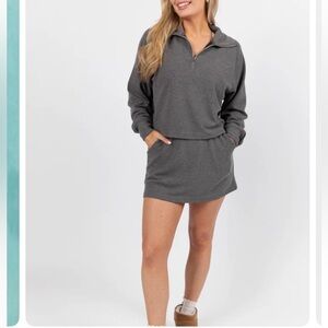 Pink Lily NWOT Ribbed Quarter Zip and Skort Set Heathered Gray Both Size Medium